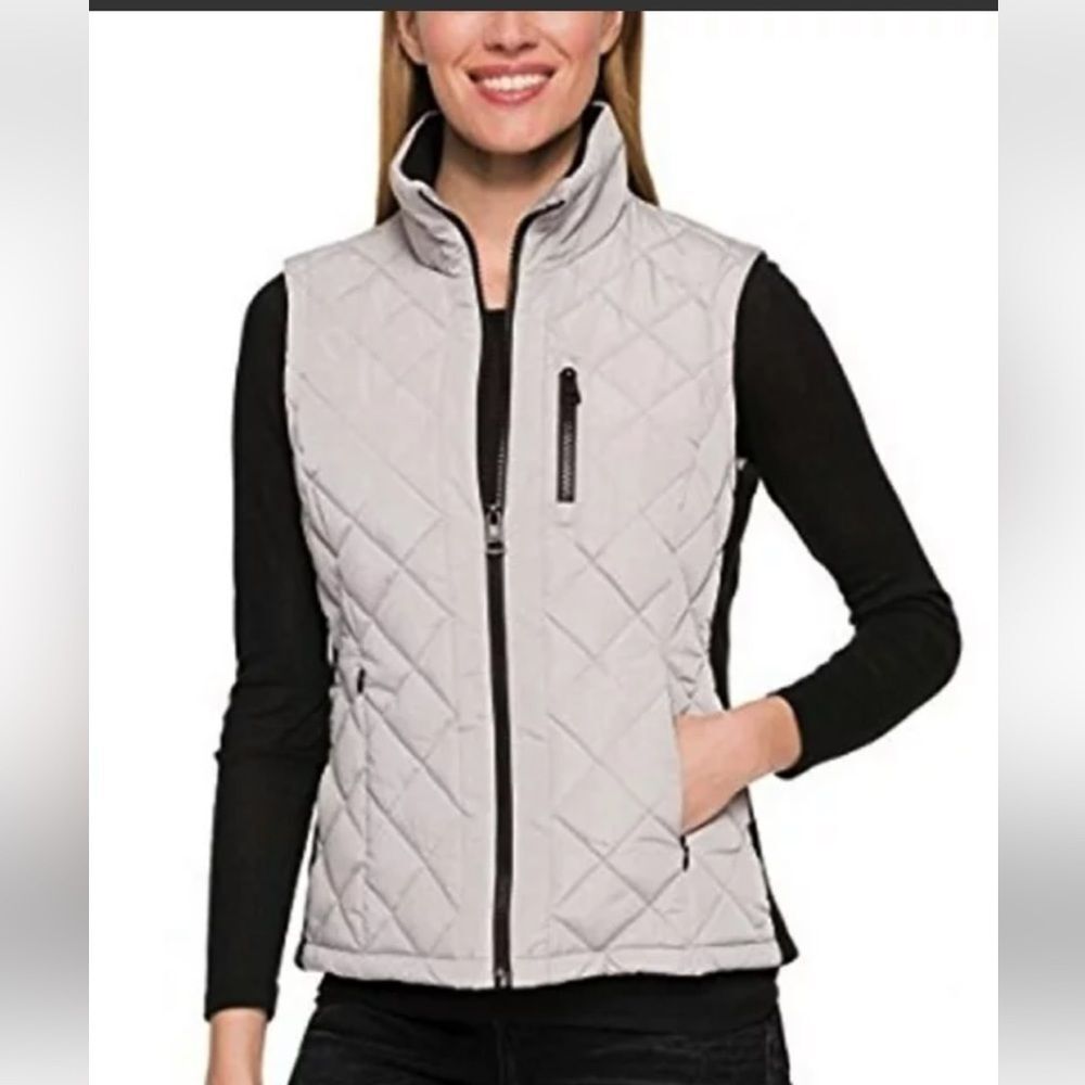 Andrew Marc Women's Quilted Vest with Ribbed Knit side Panels and Collar